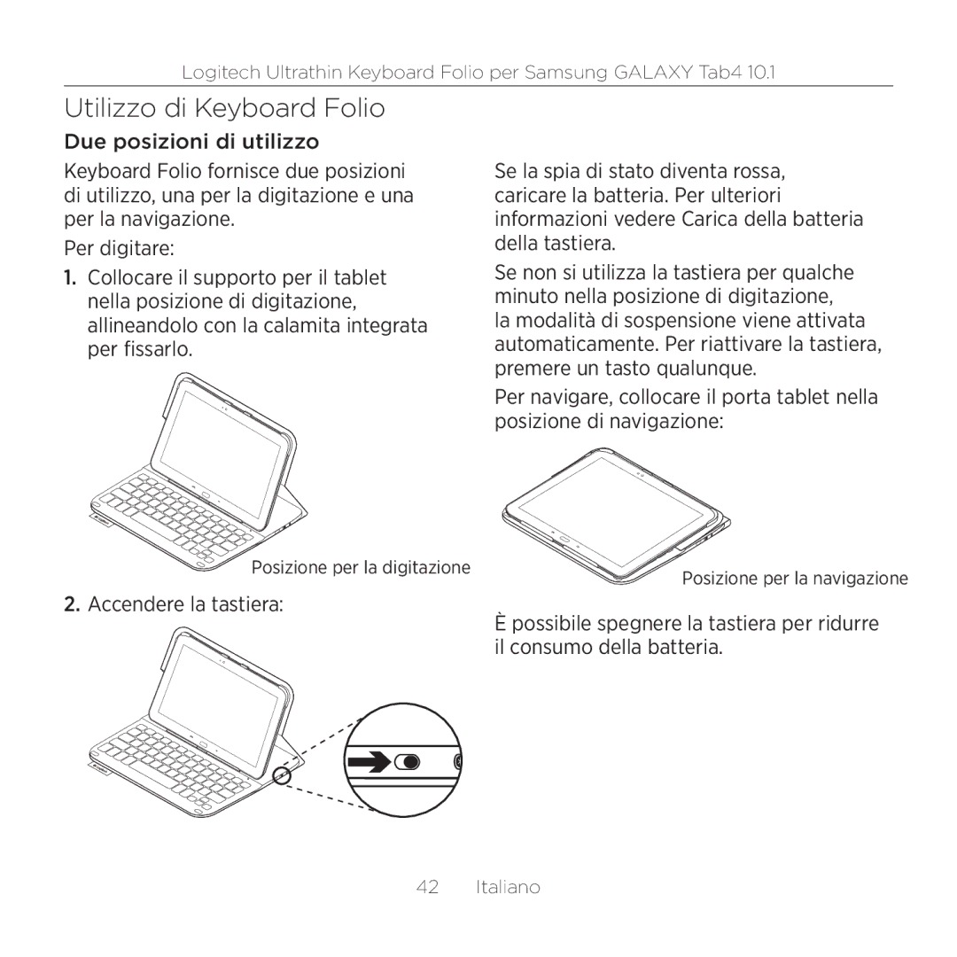 Logitech Tab4 10.1 setup guide Utilizzo di Keyboard Folio 