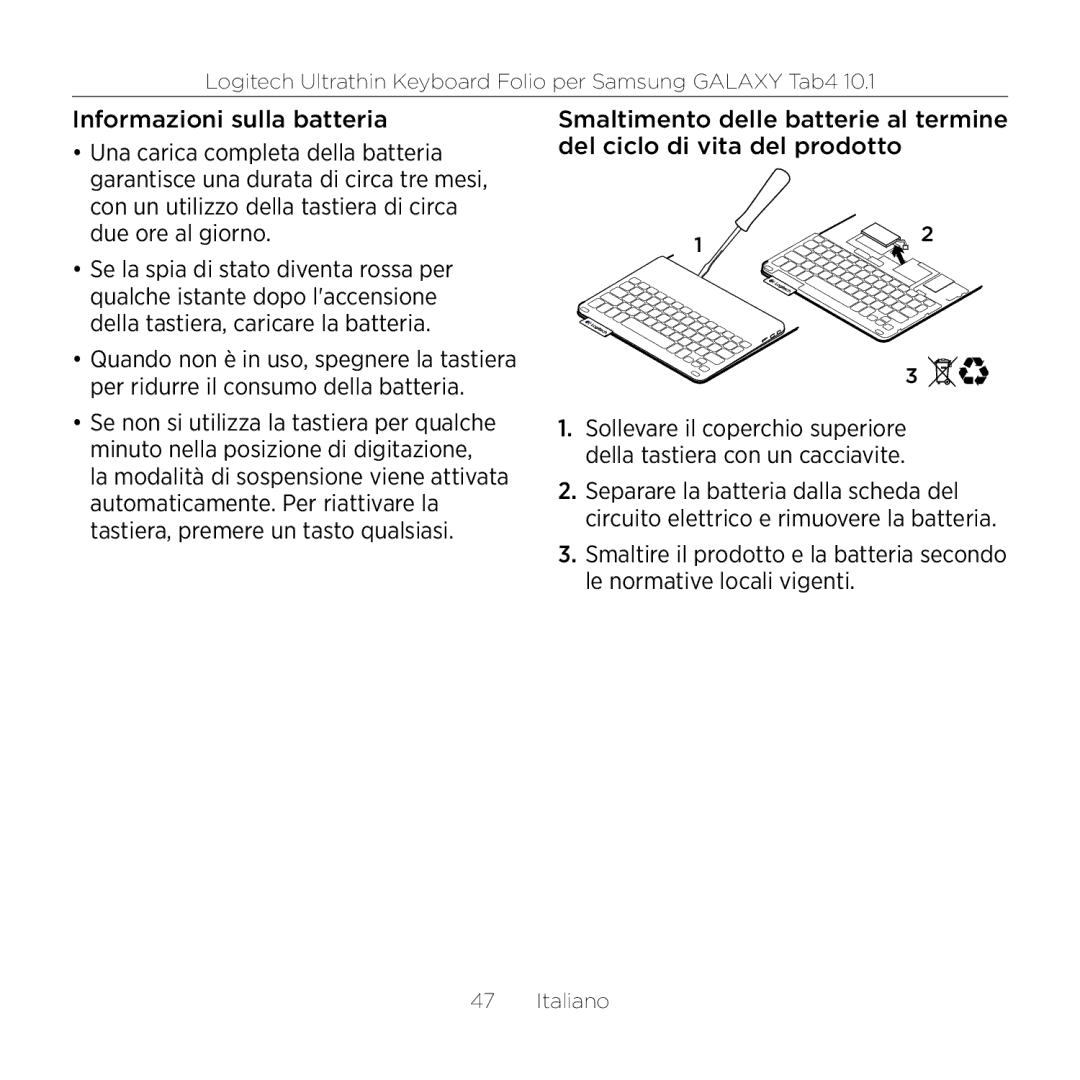 Logitech Tab4 10.1 setup guide Logitech Ultrathin Keyboard Folio per Samsung Galaxy Tab4 