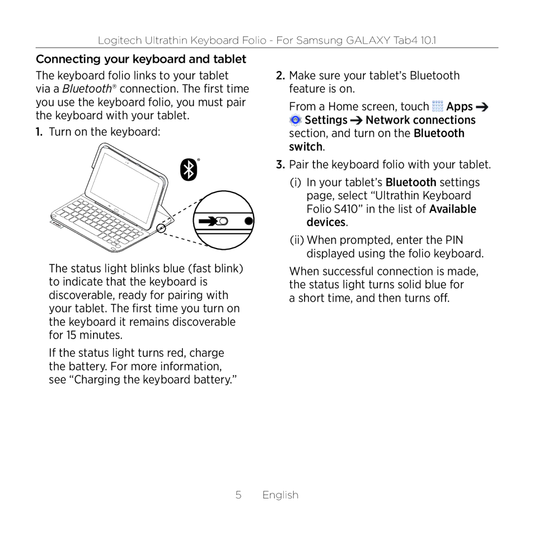 Logitech Tab4 10.1 setup guide Logitech Ultrathin Keyboard Folio For Samsung Galaxy Tab4 