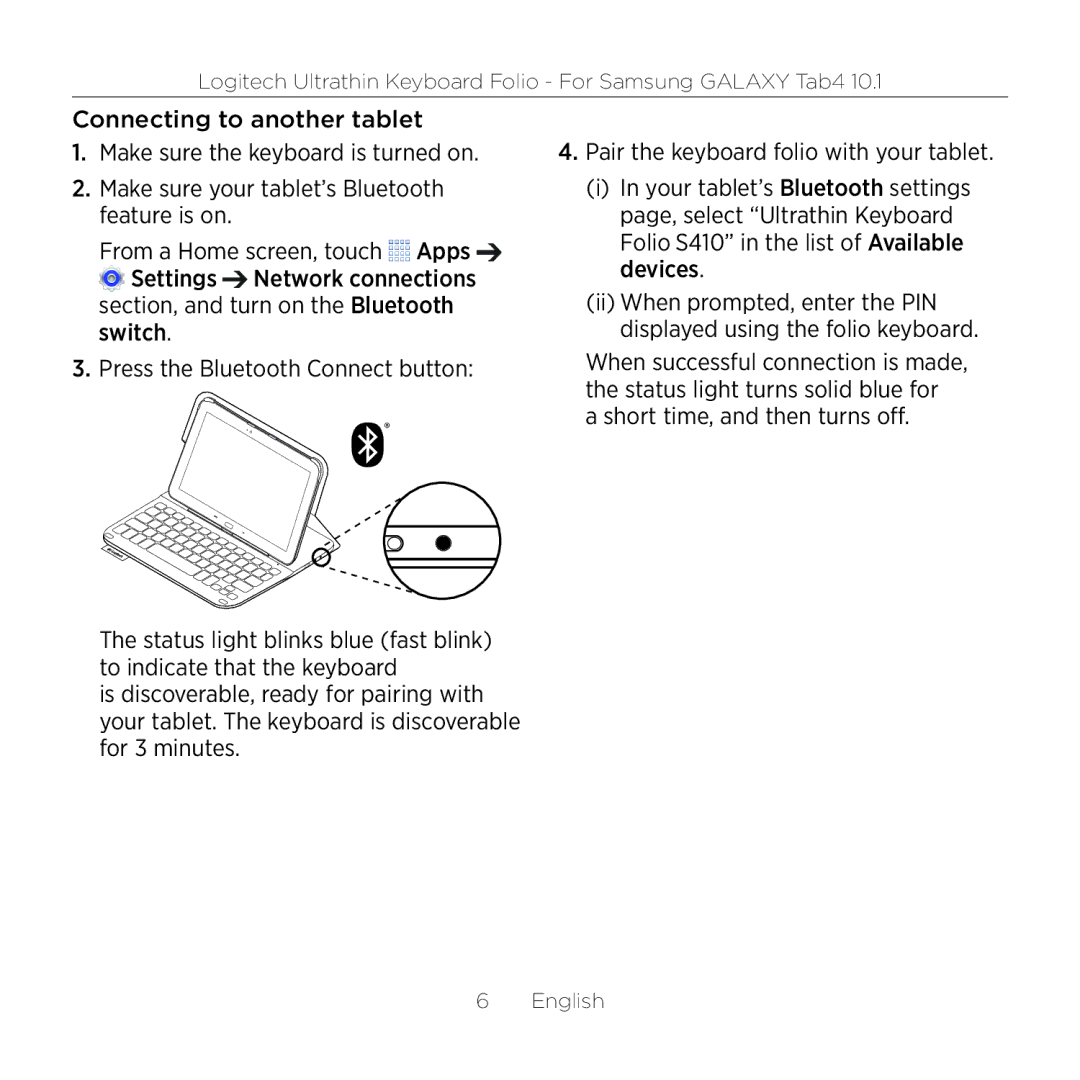 Logitech Tab4 10.1 setup guide Logitech Ultrathin Keyboard Folio For Samsung Galaxy Tab4 