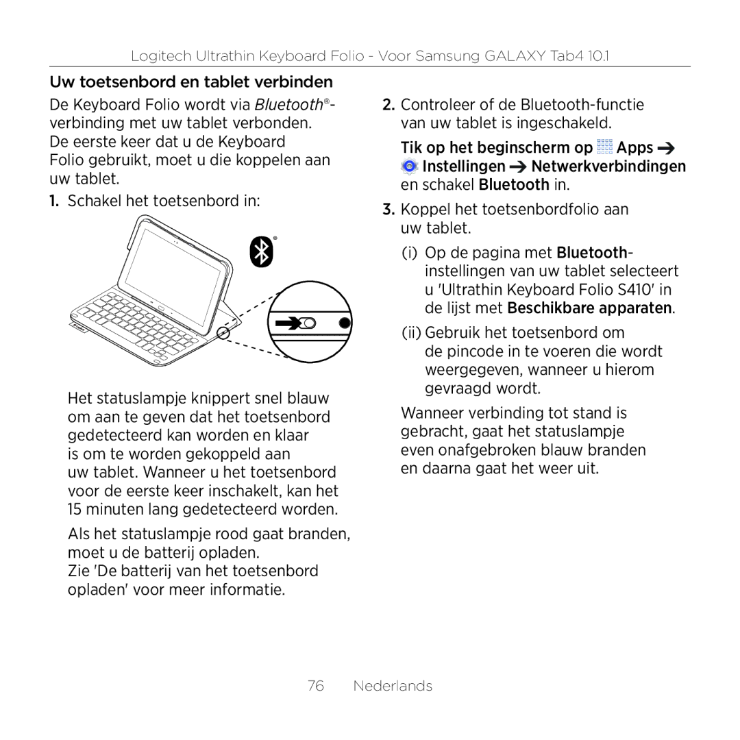 Logitech Tab4 10.1 setup guide Koppel het toetsenbordfolio aan uw tablet 