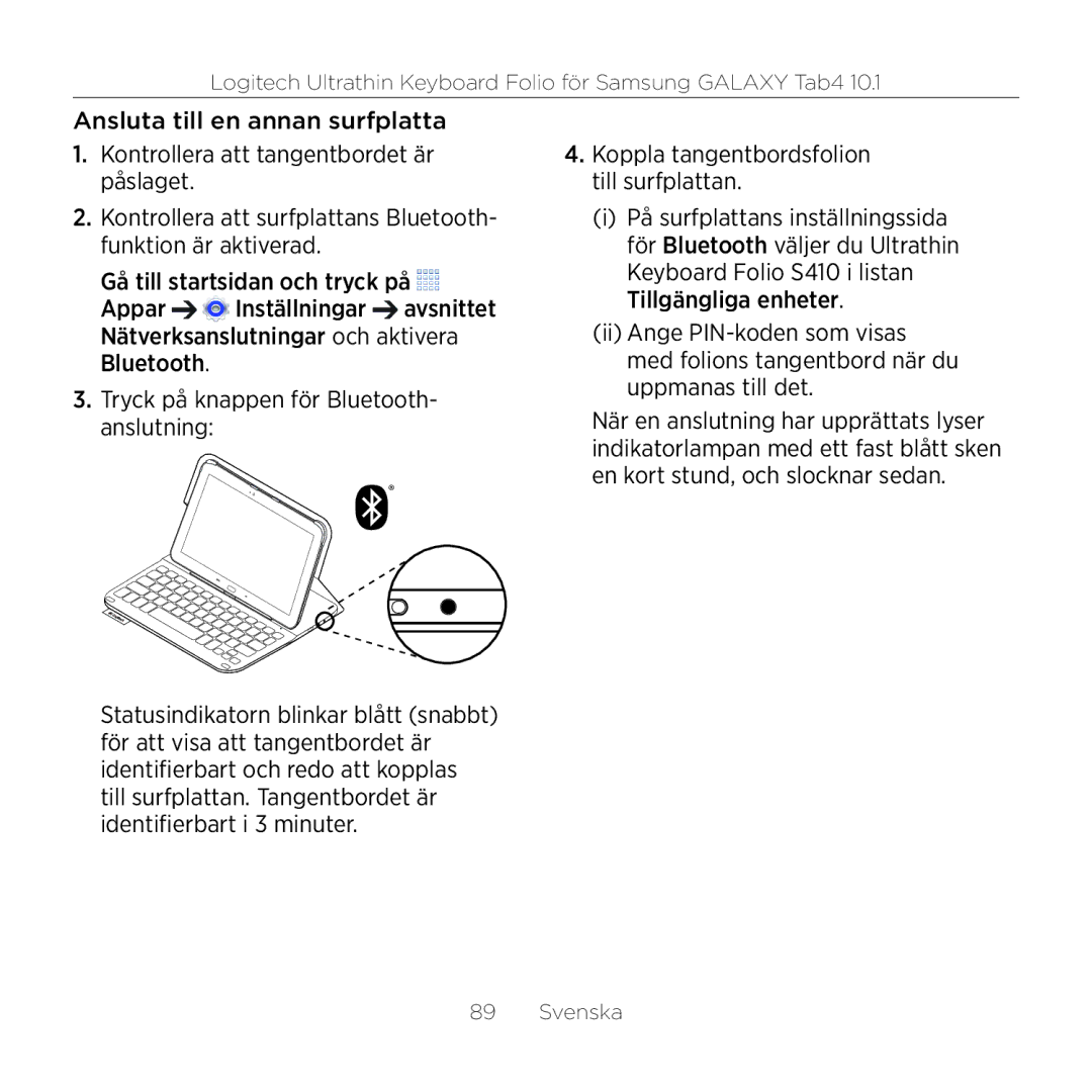 Logitech Tab4 10.1 setup guide Logitech Ultrathin Keyboard Folio för Samsung Galaxy Tab4 