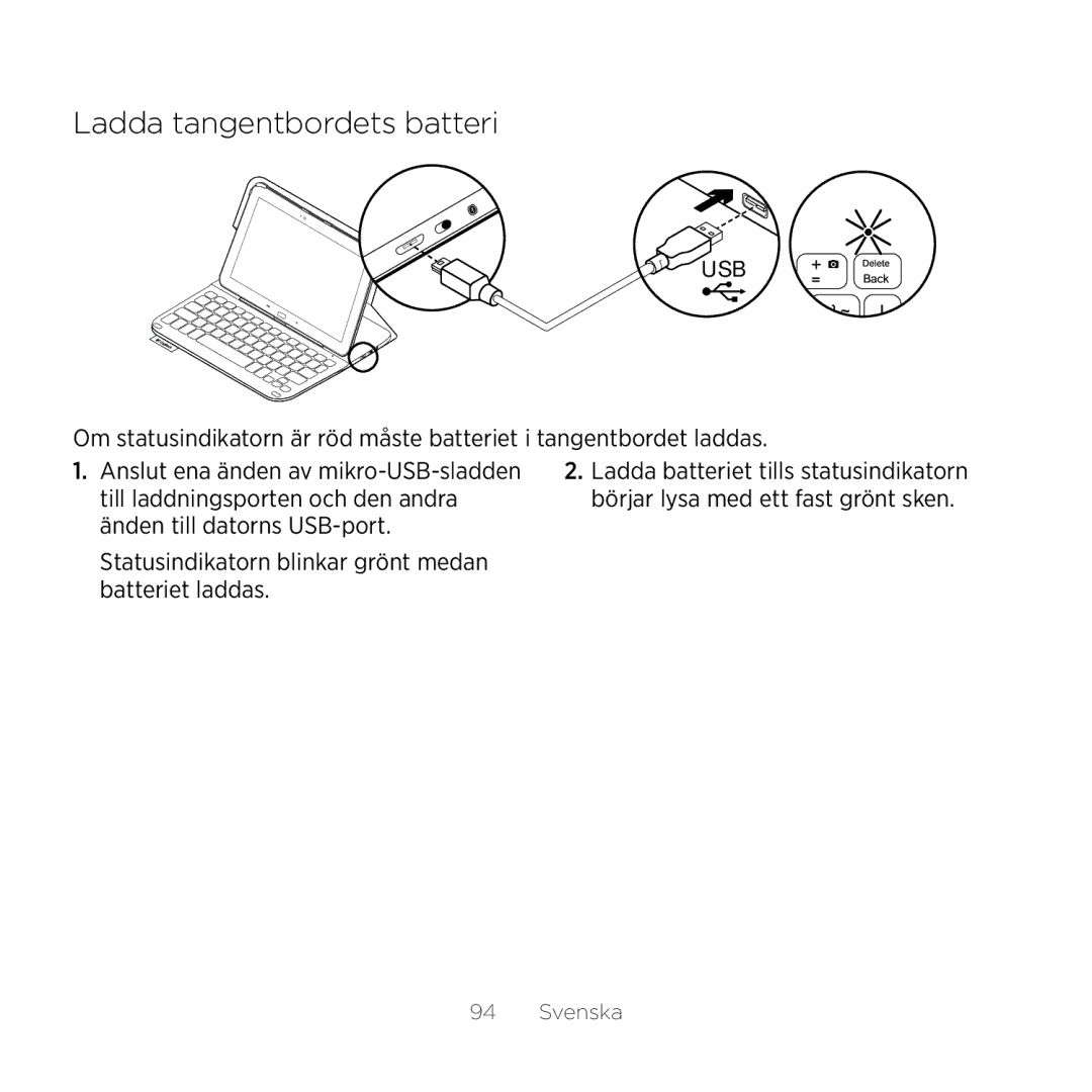 Logitech Tab4 10.1 setup guide Ladda tangentbordets batteri 