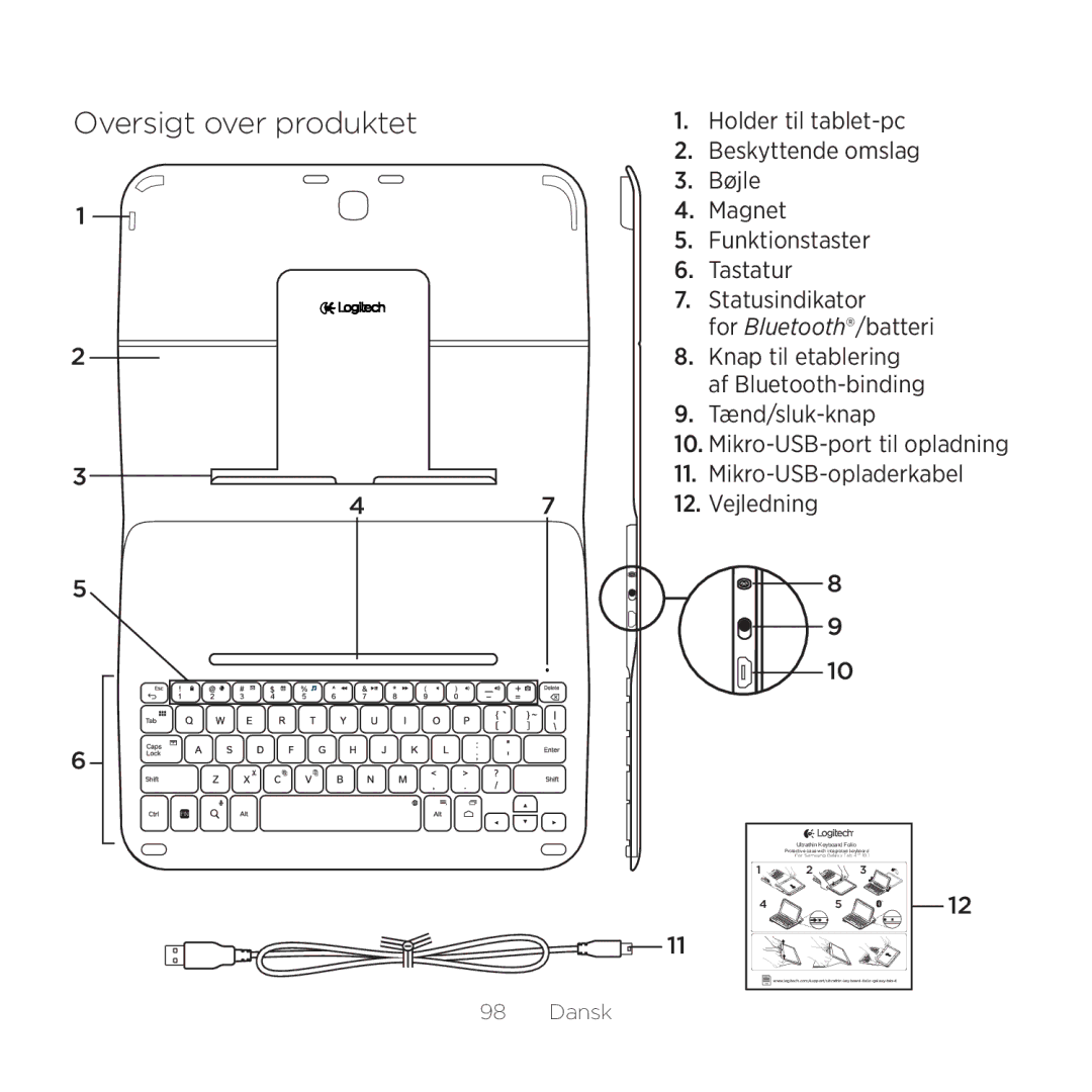 Logitech Tab4 10.1 setup guide Oversigt over produktet 