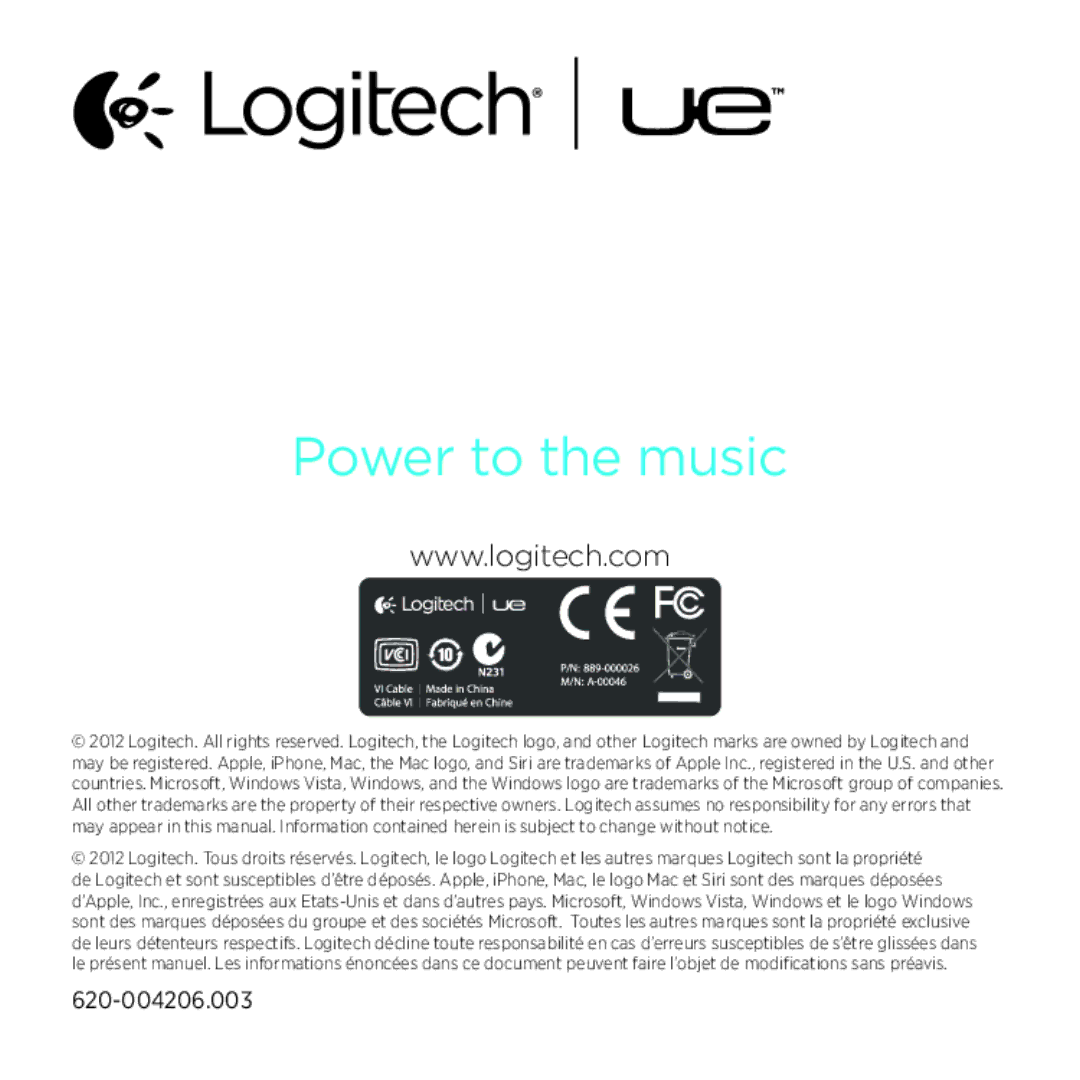 Logitech UE 4000 setup guide Power to the music 