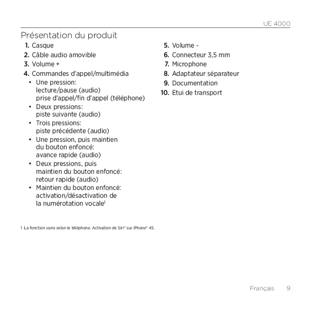 Logitech UE 4000 setup guide Présentation du produit 