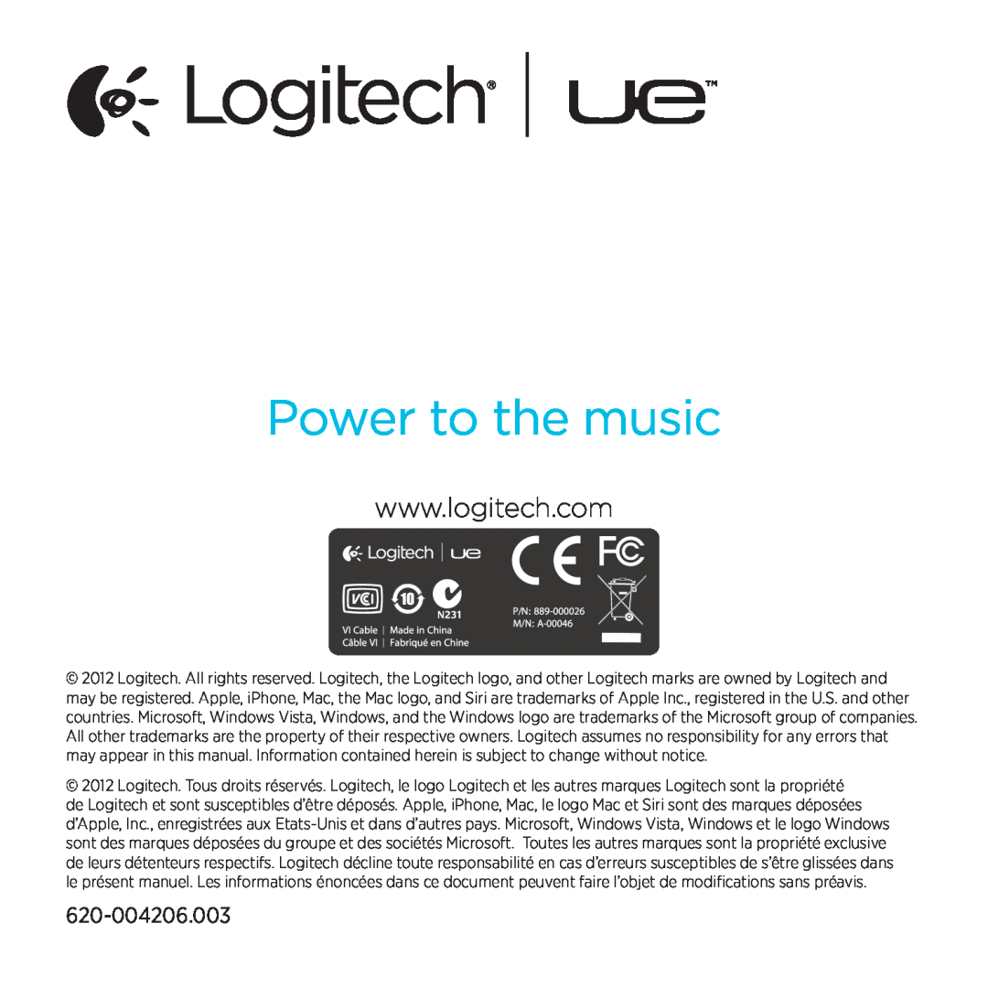 Logitech UE 4000 setup guide Power to the music 