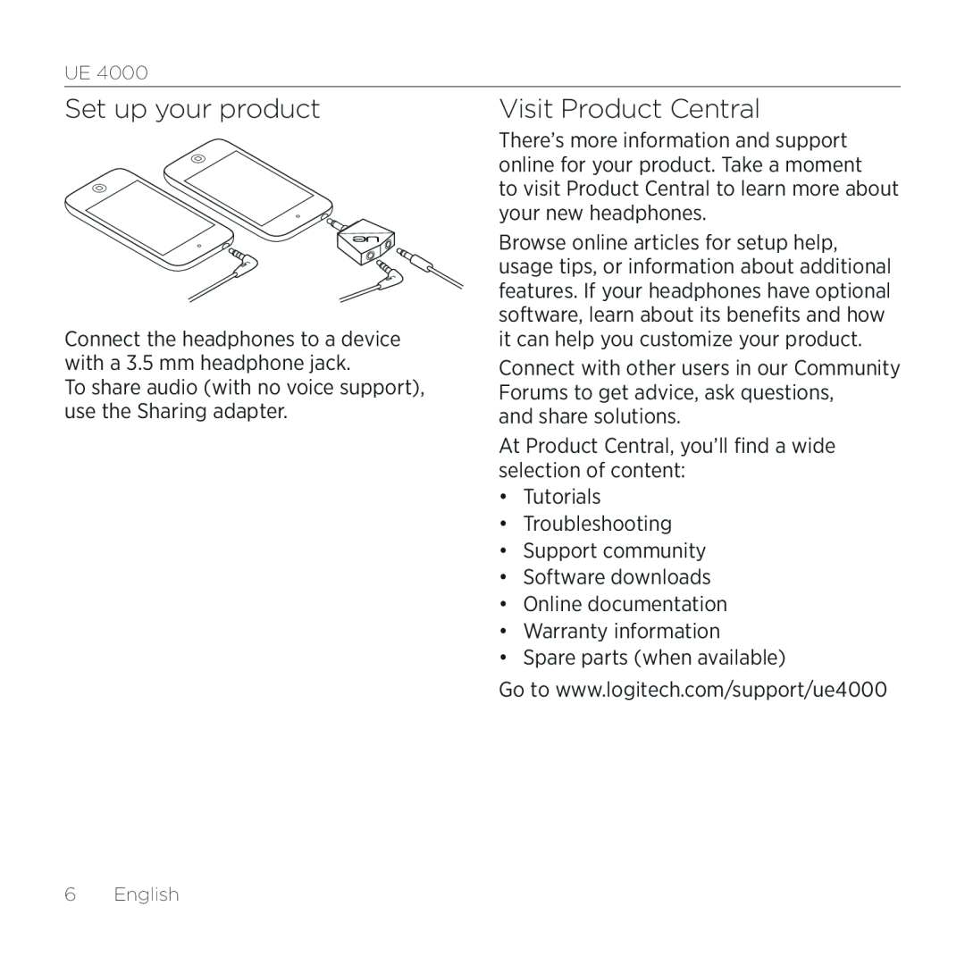 Logitech UE 4000 setup guide Set up your product, Visit Product Central 