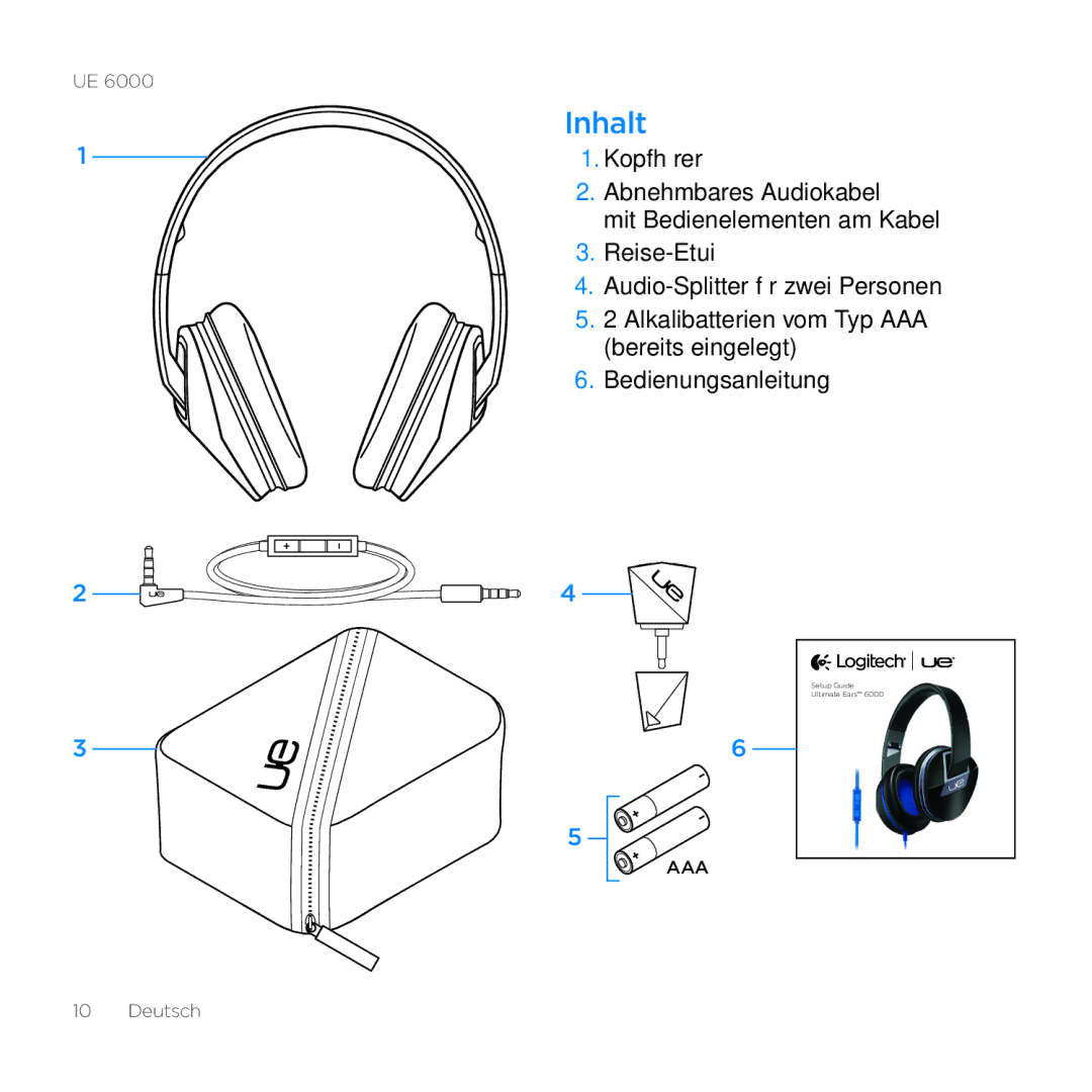 Logitech UE 6000 setup guide Inhalt 