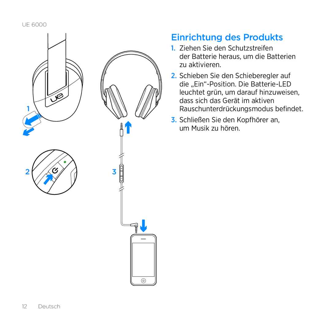 Logitech UE 6000 setup guide Einrichtung des Produkts 