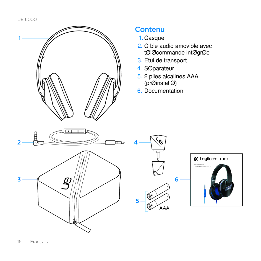 Logitech UE 6000 setup guide Contenu 