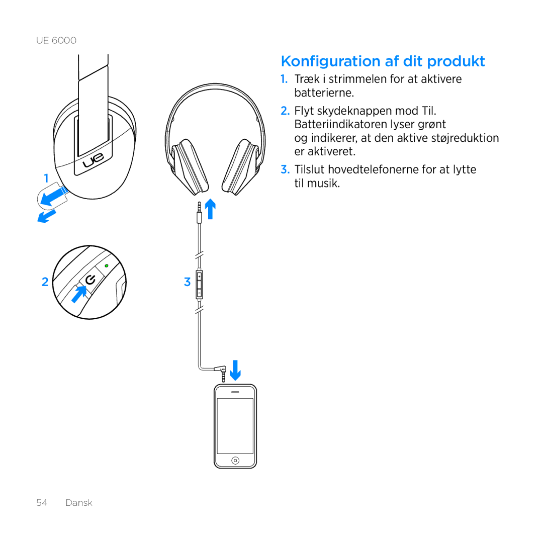 Logitech UE 6000 setup guide Konfiguration af dit produkt 