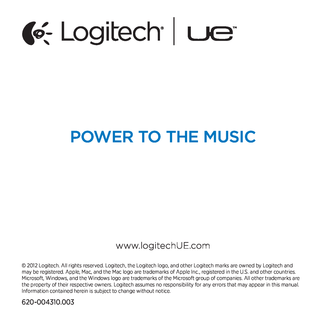 Logitech UE 6000 setup guide Power To The Music 