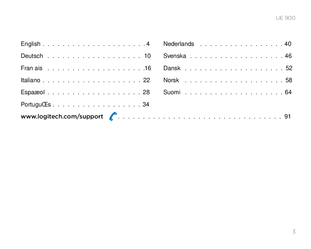 Logitech UE900 manual 