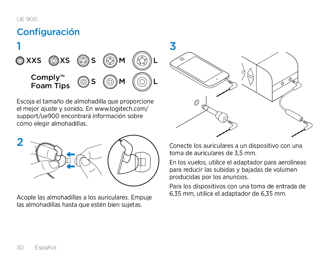 Logitech UE900 manual Configuración 