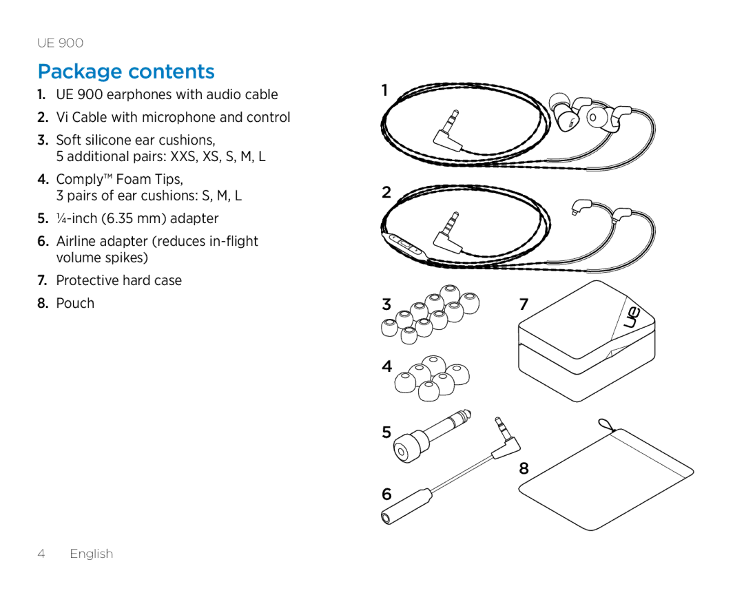 Logitech UE900 manual Package contents 