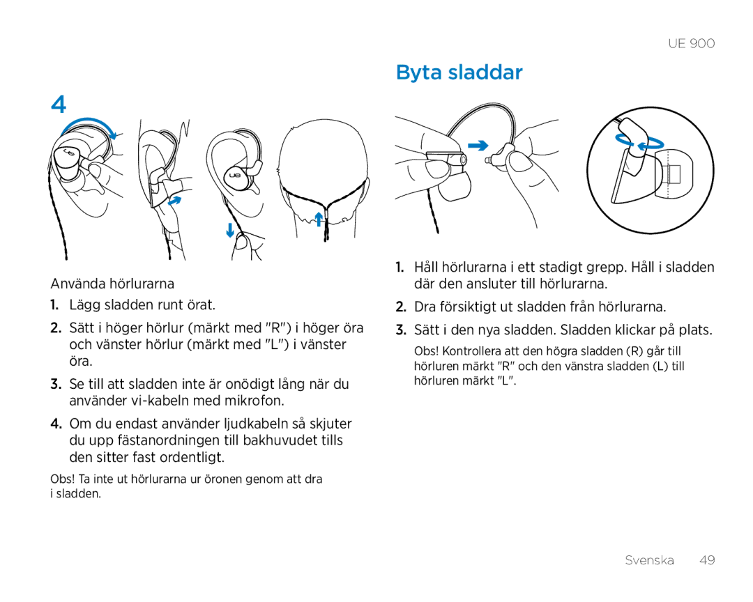 Logitech UE900 manual Byta sladdar 