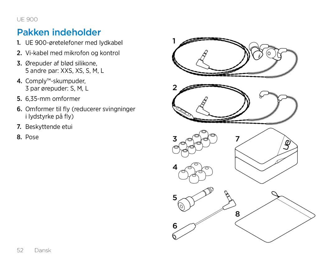 Logitech UE900 manual Pakken indeholder 