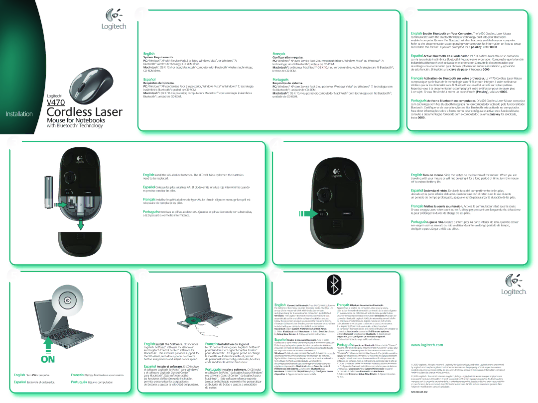 Logitech V470 manual System Requirements, Requisitos del sistema, Conﬁguration requise, Requisitos de sistema 