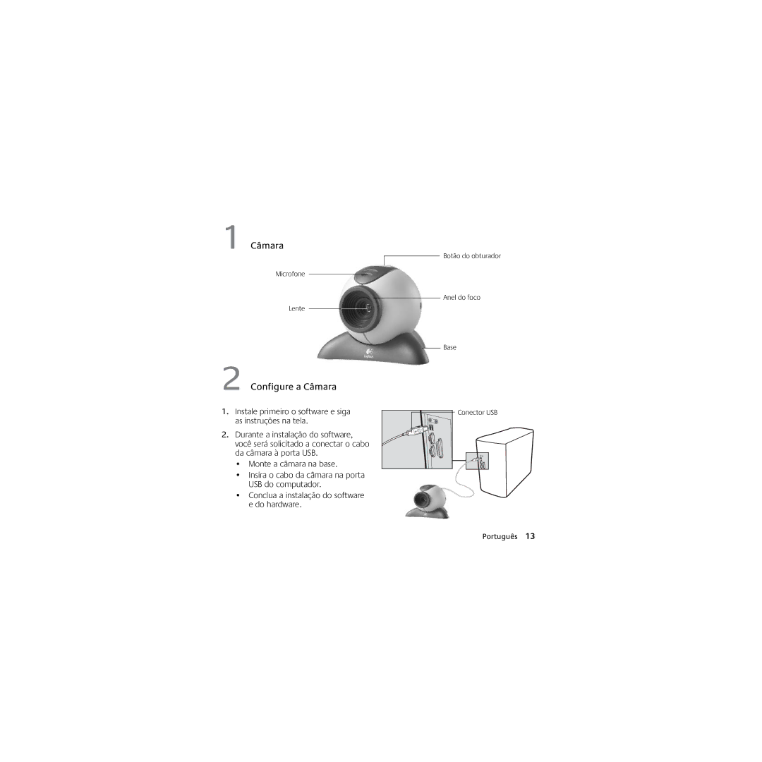 Logitech Webcam manual Configure a Câmara 