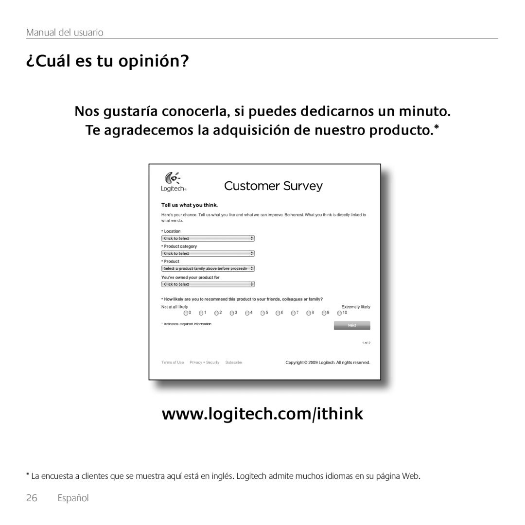 Logitech Z906, 980000467 manual ¿Cuál es tu opinión?, Manual del usuario, Español 