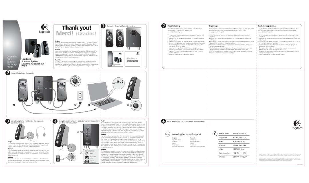 Logitech ZX33 quick start Setup / Installation / Instalación, Uso de auriculares, Uso de la entrada auxiliar 