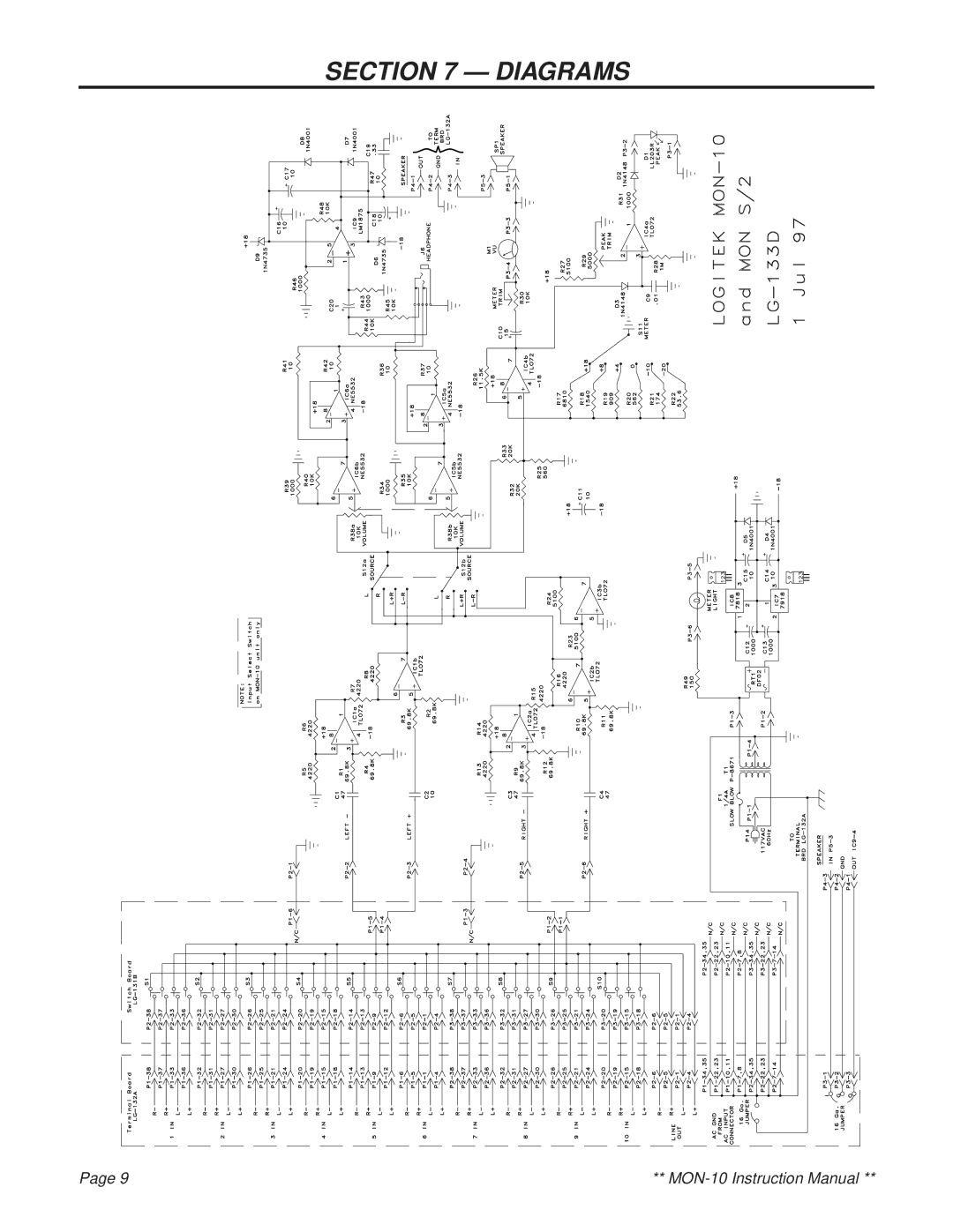 Logitek Standard Elec. Cable Manufacturing MON-10 service manual Diagrams 