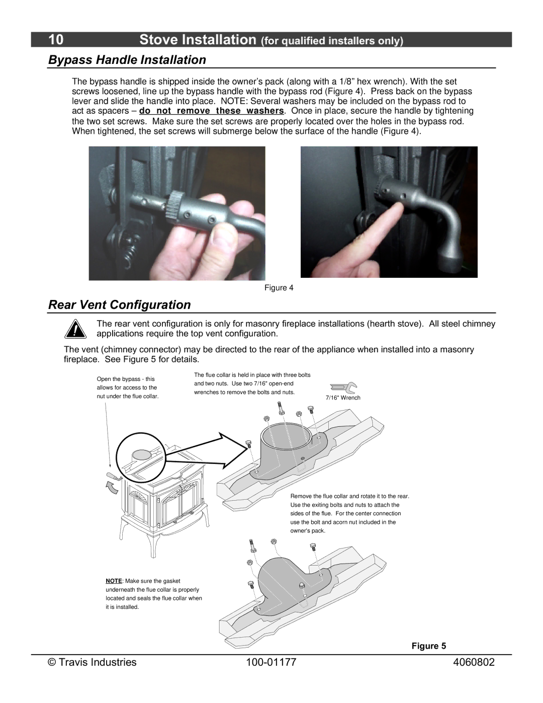 Lopi 028-S-75-2 owner manual Bypass Handle Installation, Rear Vent Configuration 