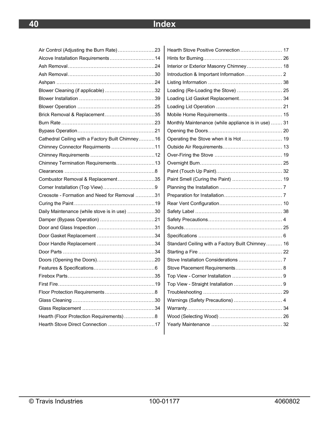 Lopi 028-S-75-2 owner manual Index 