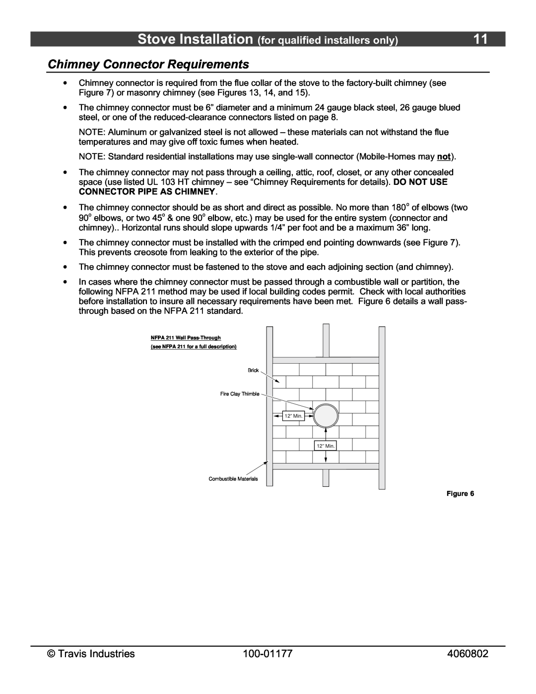 Lopi 028-S-75-2 owner manual Chimney Connector Requirements, Stove Installation for qualified installers only 