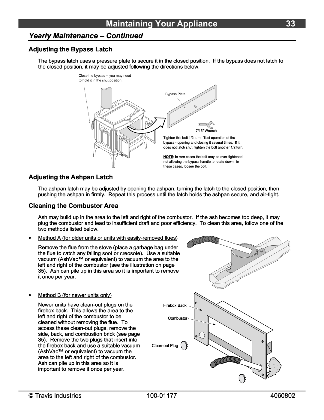 Lopi 028-S-75-2 owner manual Maintaining Your Appliance, Yearly Maintenance - Continued, Adjusting the Bypass Latch 