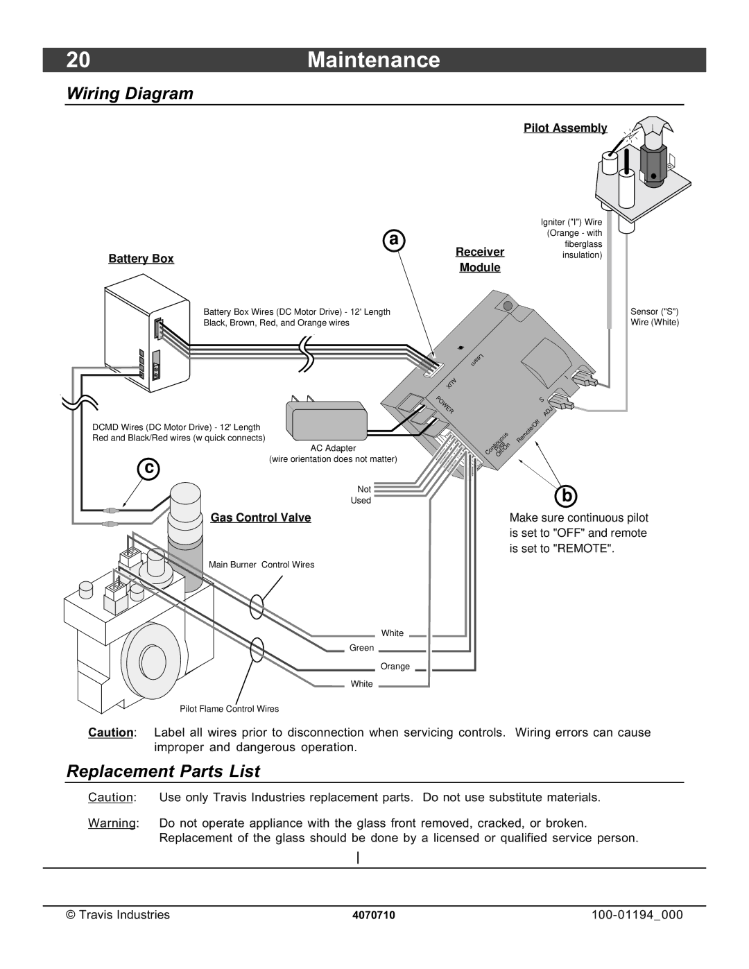 Lopi 1080 owner manual 20Maintenance, Wiring Diagram, Replacement Parts List 