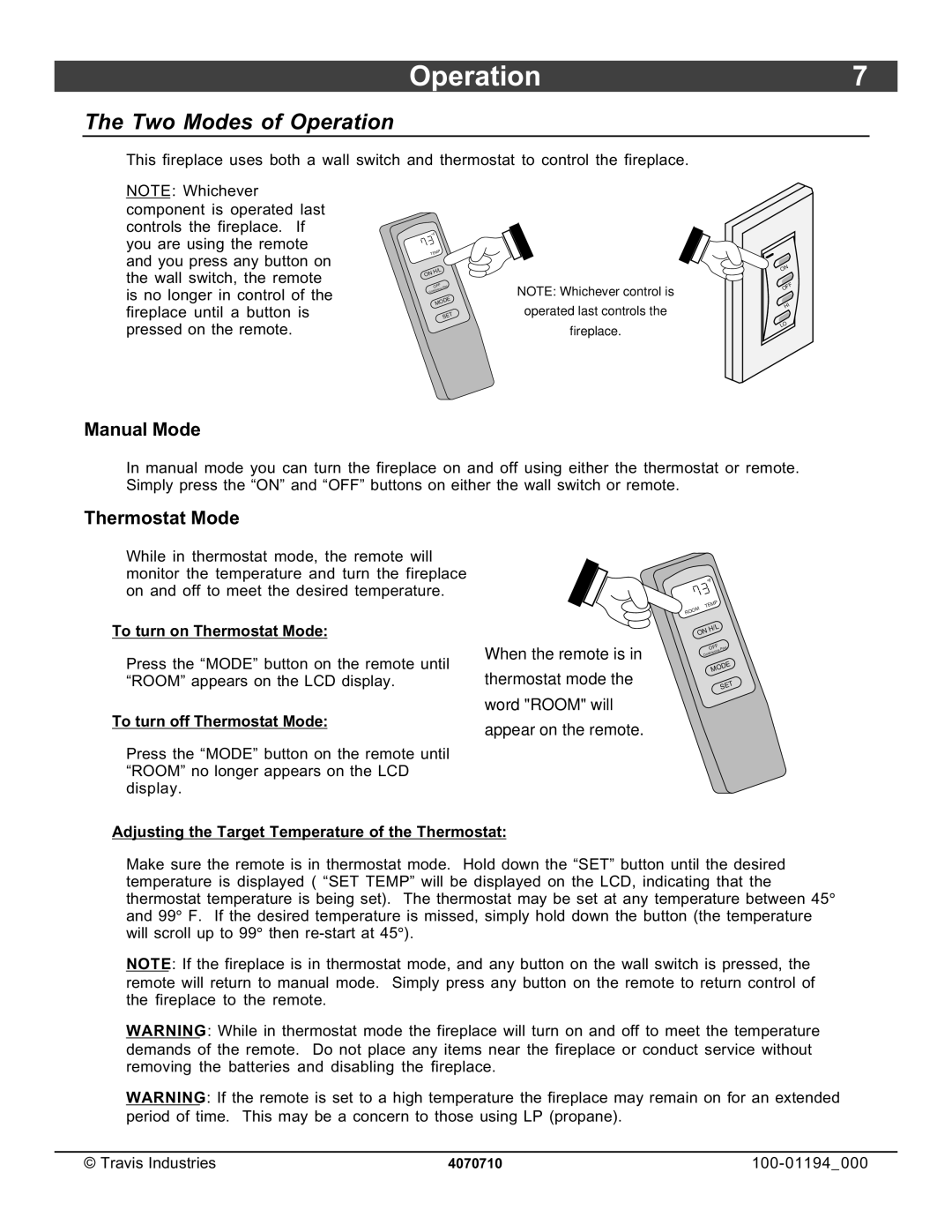 Lopi 1080 owner manual Two Modes of Operation, Manual Mode, Thermostat Mode 