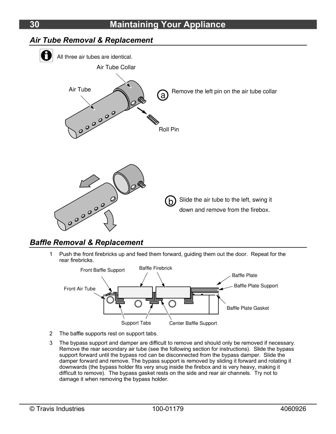 Lopi 1750 owner manual Air Tube Removal & Replacement, Baffle Removal & Replacement 