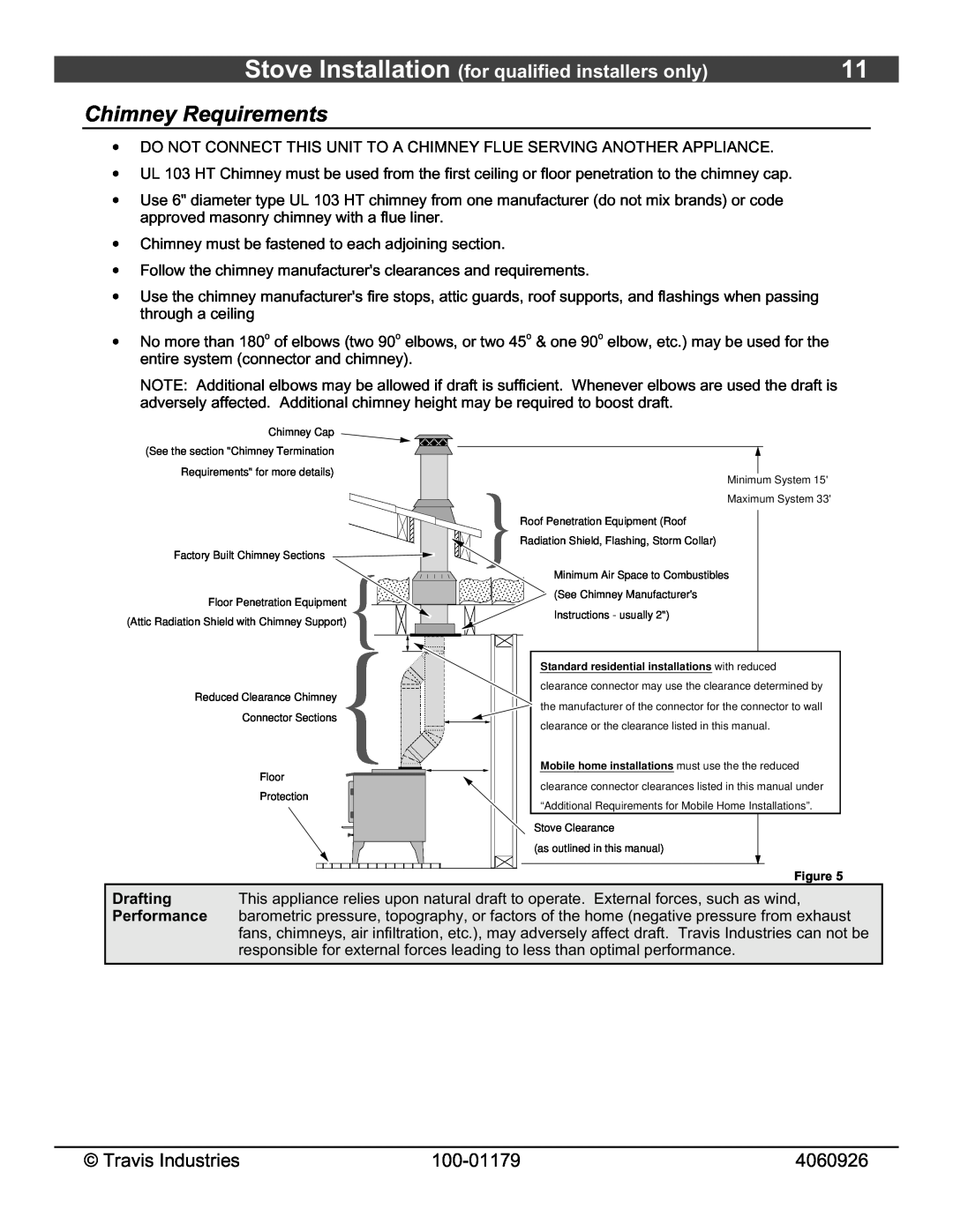 Lopi 1750 owner manual Chimney Requirements, Stove Installation for qualified installers only, Drafting, Performance 