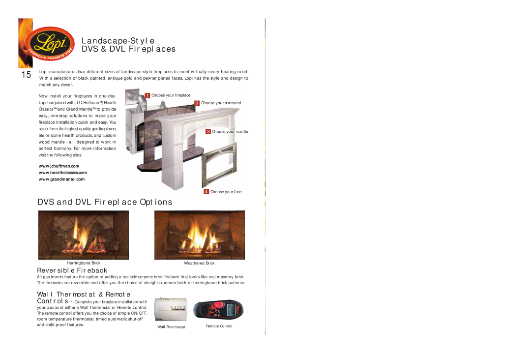 Lopi 21 TRV manual DVS & DVL Fireplaces, Landscape-Style, DVS and DVL Fireplace Options, Reversible Fireback 