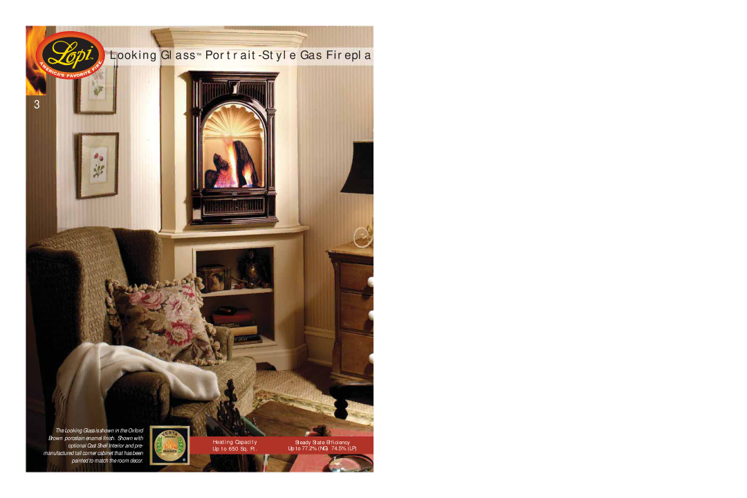 Lopi 21 TRV manual Looking Glass PORTRAIT-STYLE GAS Firepla, Painted to match the room decor 