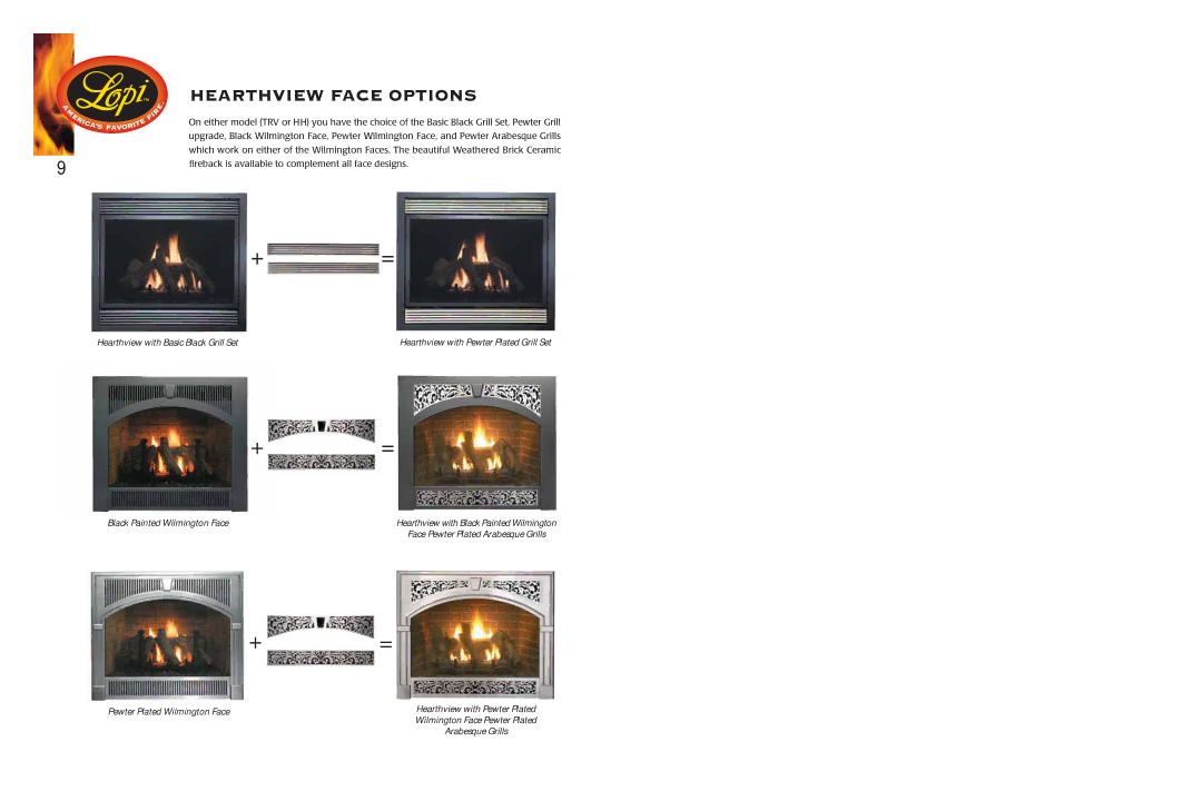 Lopi 864 HH manual Hearthview Face Options 