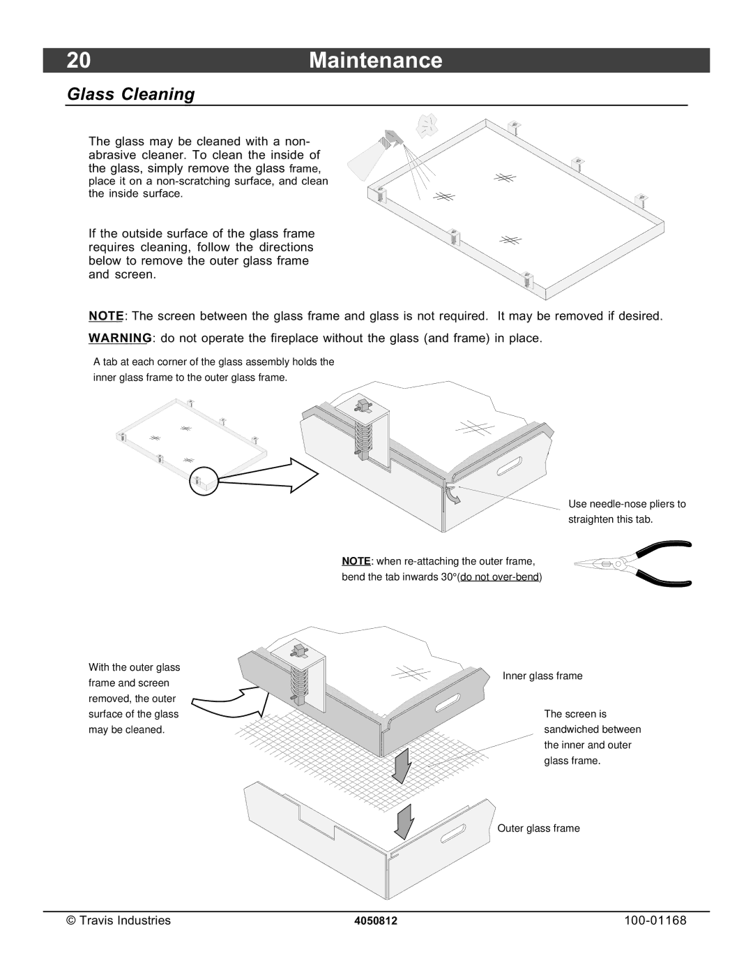 Lopi 864TRV owner manual 20Maintenance, Glass Cleaning 