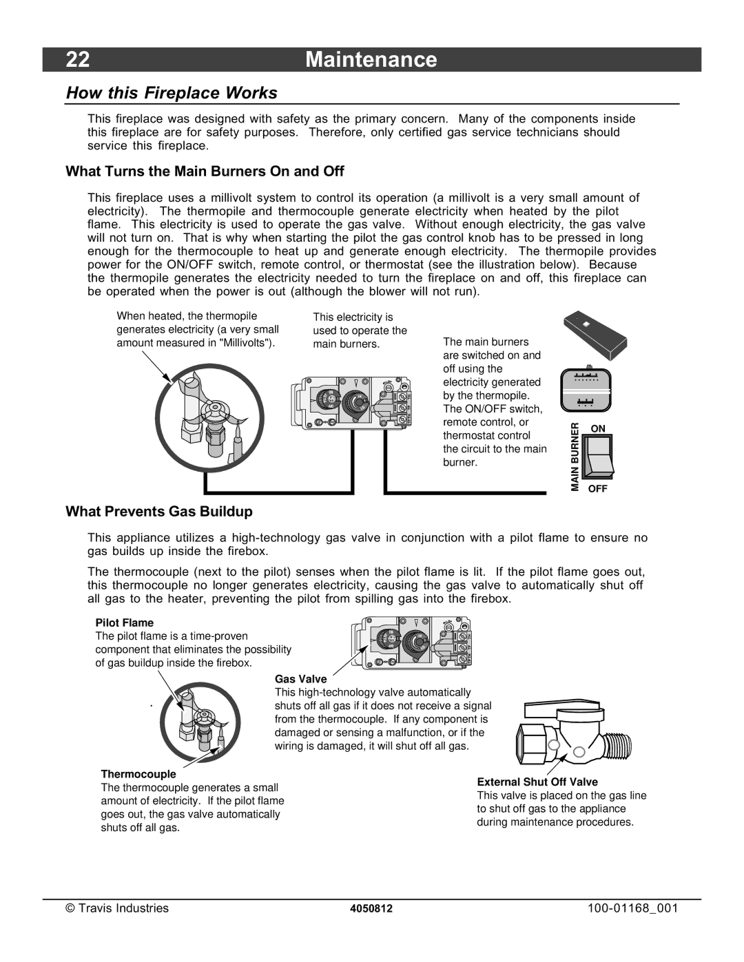 Lopi 864TRV 22Maintenance, How this Fireplace Works, What Turns the Main Burners On and Off, What Prevents Gas Buildup 