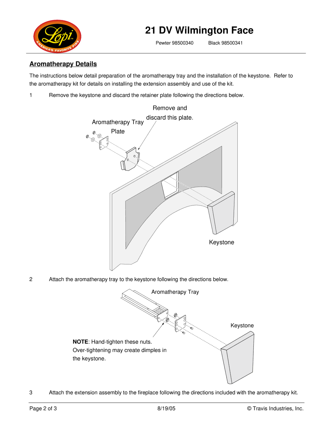 Lopi 98500340 instruction sheet DV Wilmington Face, Aromatherapy Details 