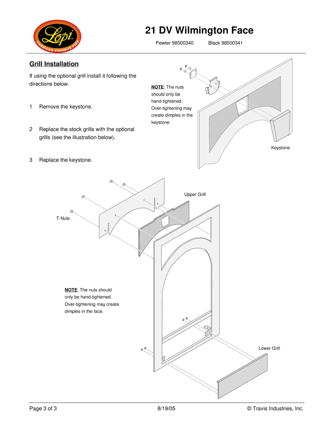 Lopi 98500340 instruction sheet Grill Installation 