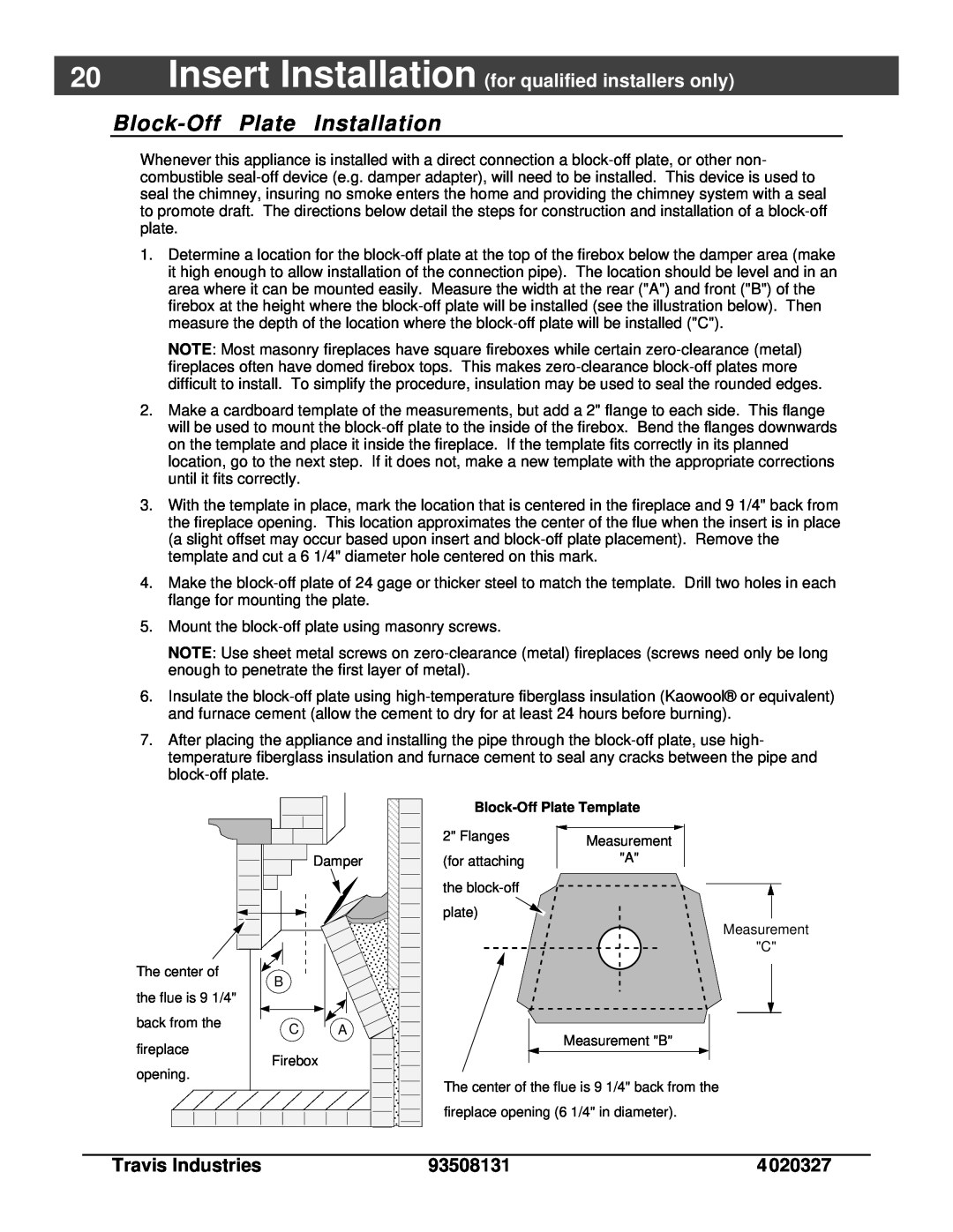 Lopi Answer Wood Stove owner manual Block-OffPlate Installation 