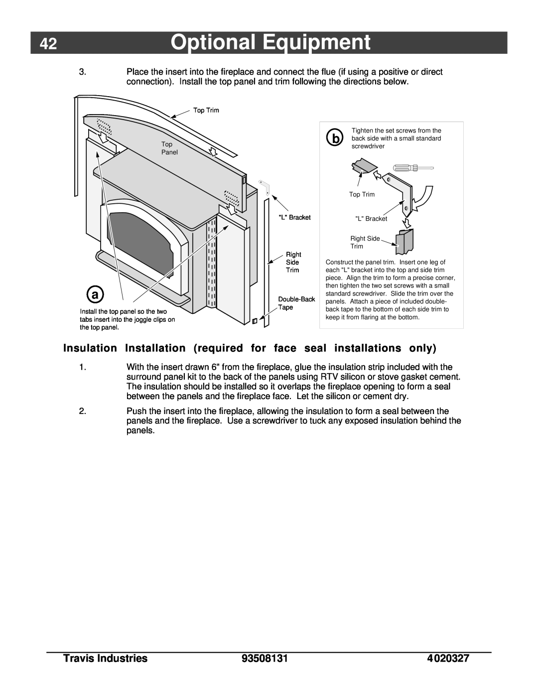 Lopi Answer Wood Stove owner manual Optional Equipment, Travis Industries, 93508131 