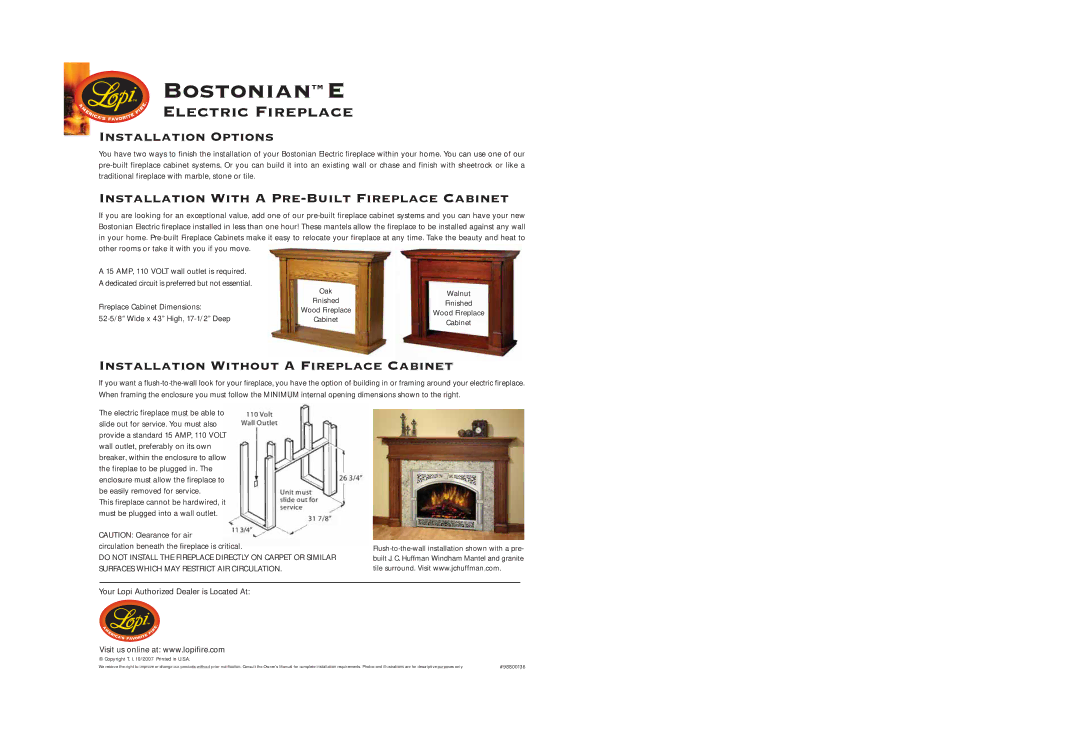 Lopi Bostonian E owner manual Installation Options 