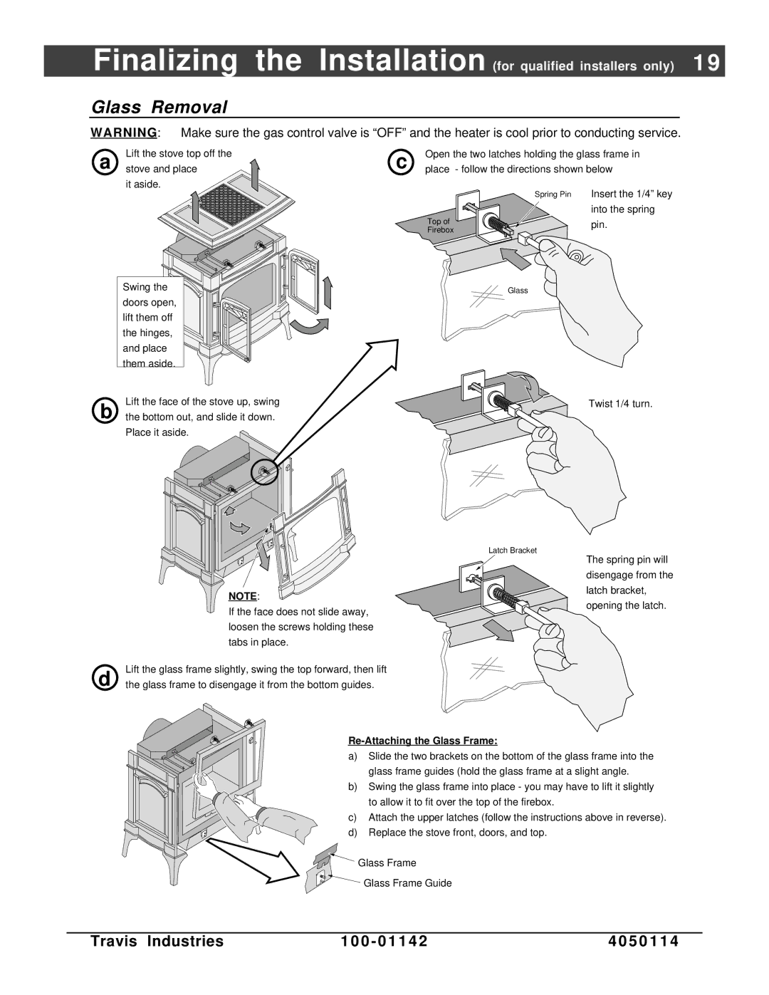 Lopi Direct Vent Freestanding Stove owner manual Glass Removal, Re-Attaching the Glass Frame 