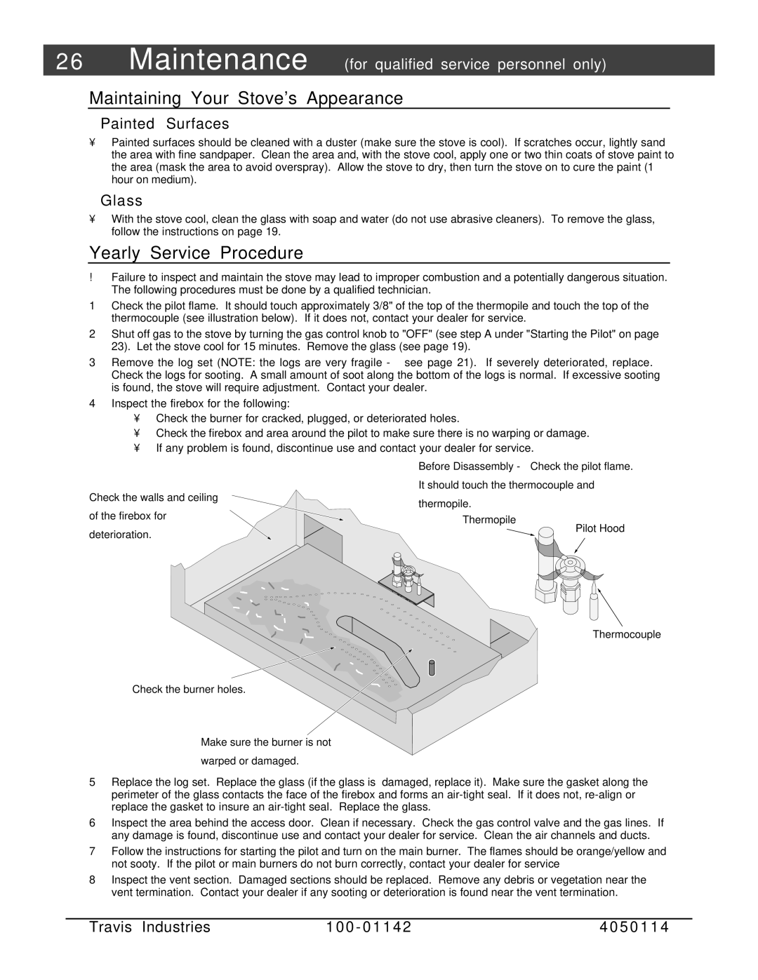 Lopi Direct Vent Freestanding Stove Maintaining Your Stoves Appearance, Yearly Service Procedure, Painted Surfaces, Glass 