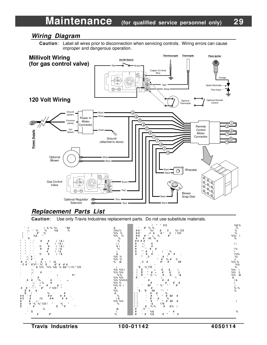 Lopi Direct Vent Freestanding Stove owner manual Wiring Diagram, Replacement Parts List 