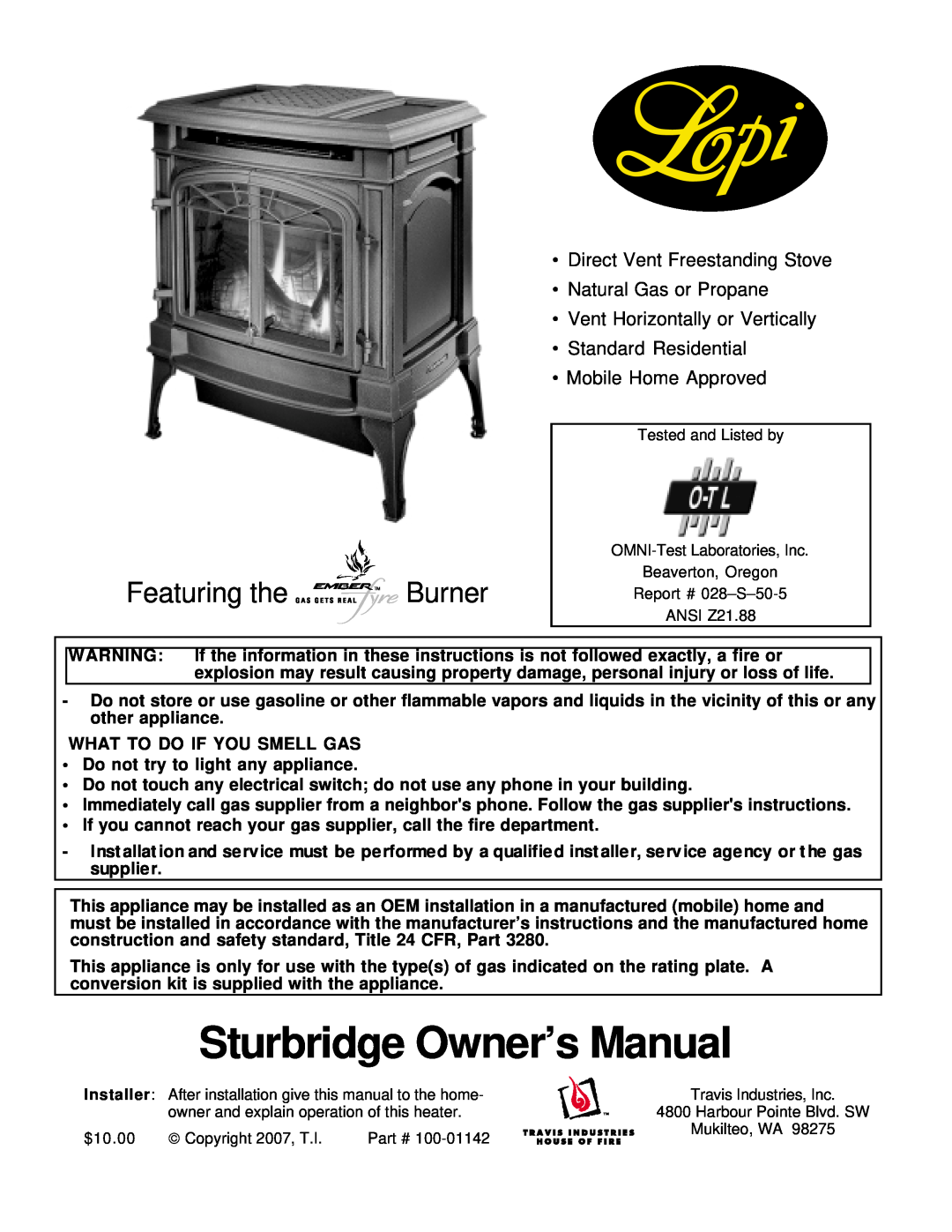 Lopi Direct Vent Freestanding Stove owner manual Natural Gas or Propane, Vent Horizontally or Vertically 