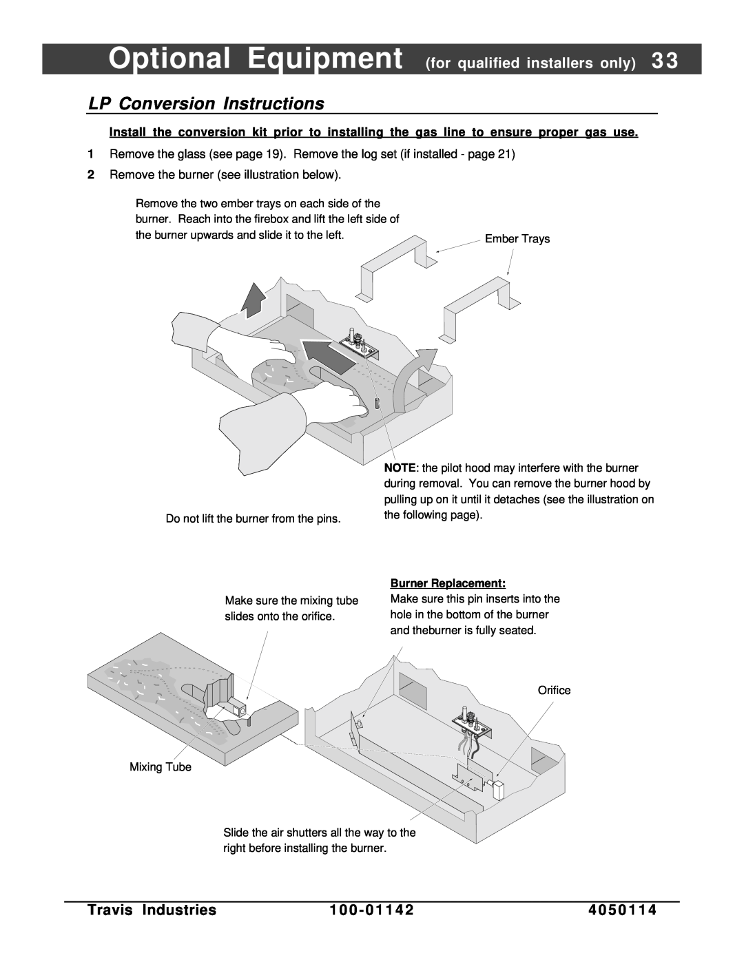 Lopi Direct Vent Freestanding Stove owner manual LP Conversion Instructions, Travis Industries, 1 0 0, 4 0 